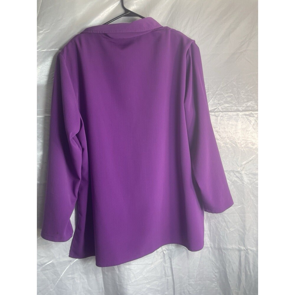 Maggie Sweet Womens 1X Purple 3/4 Sleeve Button Front Blouse Plus Size USA - Picture 10 of 12